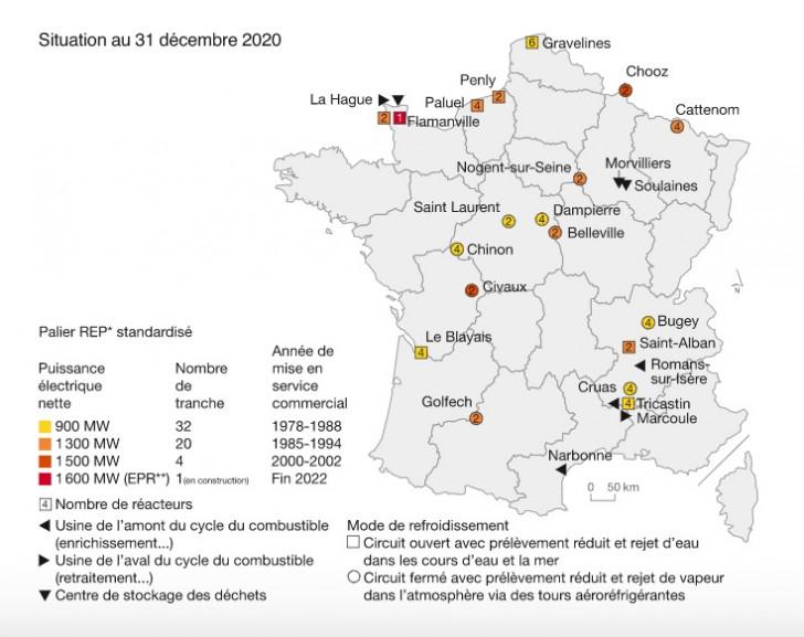 Carte des sites nucléaires en France