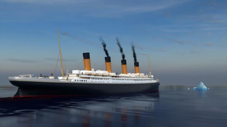 Image de synthèse montrant le titanic naviguant en direction d'un iceberg.