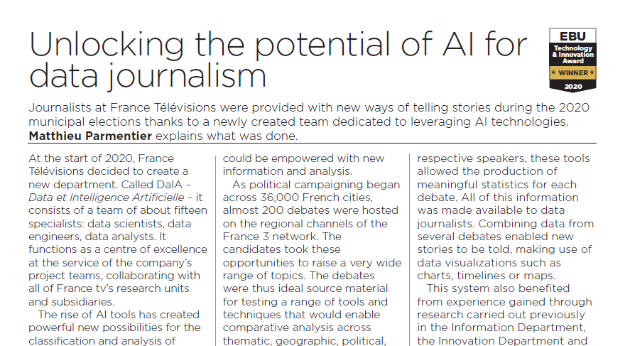 L'EBU évoque les travaux de France Télévisions sur l'intelligence artificielle