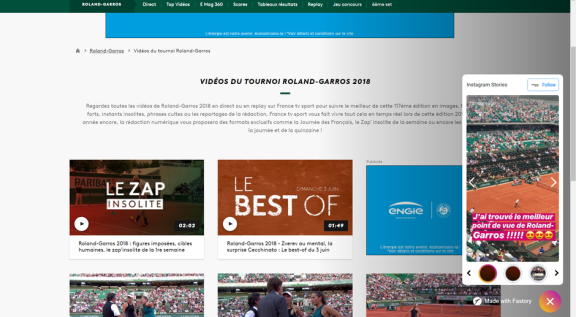 France tv Sport teste Fastory et les stories sur son site Roland-Garros