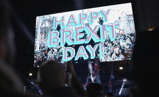 « Happy Brexit Day » écrit sur un écran géant