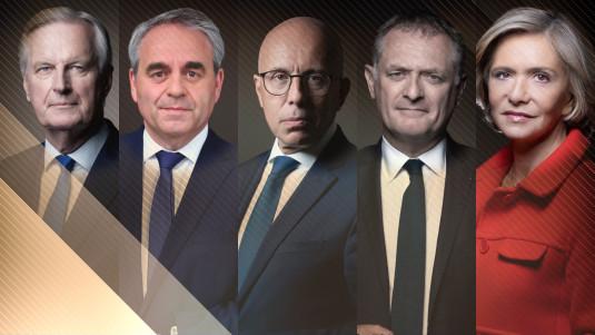 Les cinq candidats à l'investiture LR pour la présidentielle.