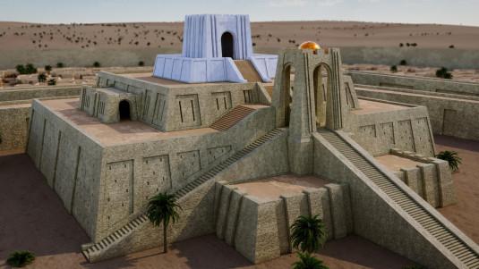 Représentation de la Grande Ziggourat d'Ur telle qu'elle devait exister