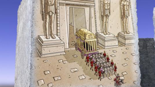 Illustration du cercueil d'Alexandre le Grand quittant Memphis