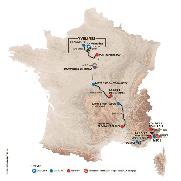 Carte du parcours Paris-Nice 2023